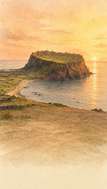 チェジュ島を描いた水彩画