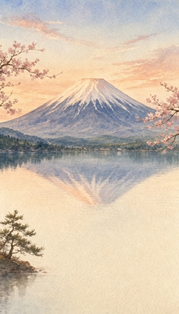 富士山を描いた水彩画