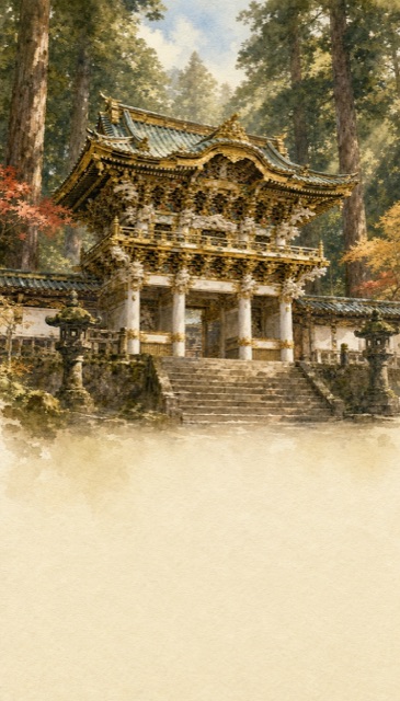 日光を描いた水彩画