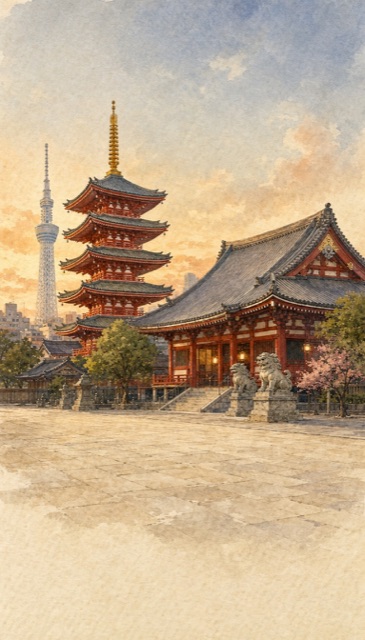 東京を描いた水彩画